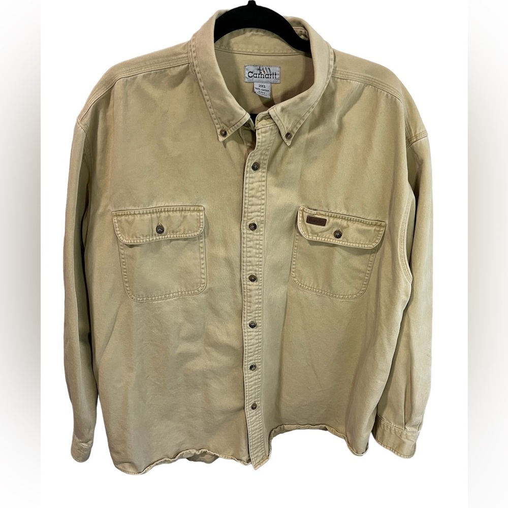 Carhartt 100% Heavy Cotton Canvas Button Down Shirt Jacket Cream Color Size 2X
